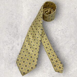 DION Gold/Blue Geometric Floral Silk LUXURY Tie HANDMADE CANADA